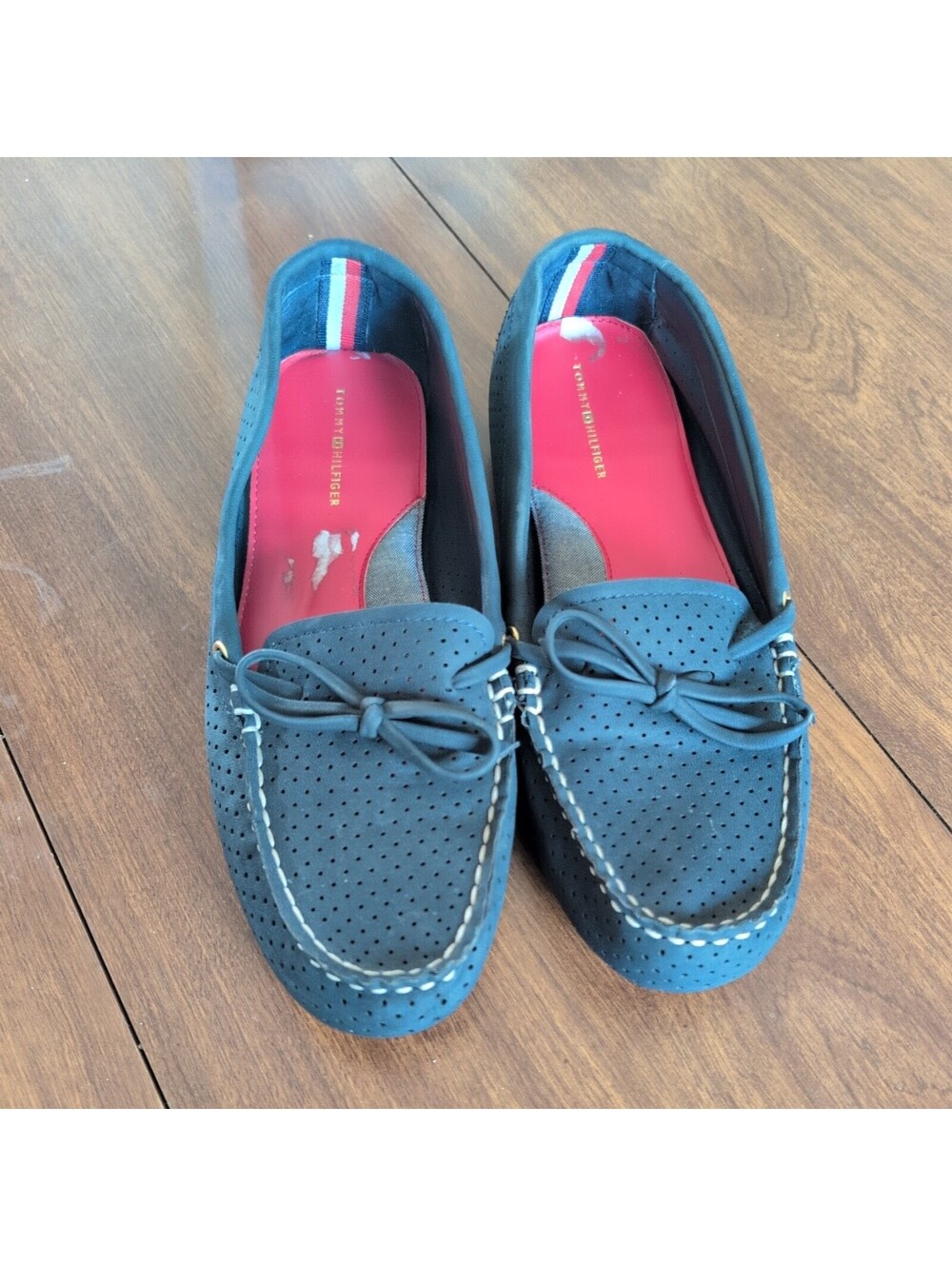 Tommy Hilfiger Womens Loafers Flat Slip-on Perforated Shoes 8.5 Navy comfort
